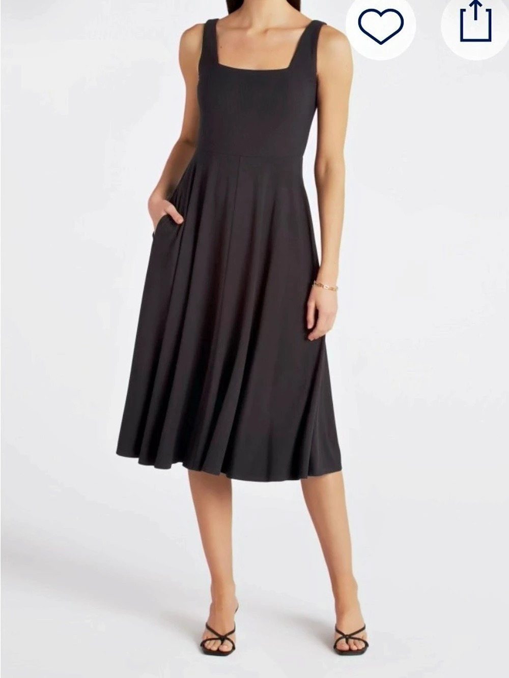 Nine Britton Giulietta Square Neck Midi Dress in Black Size XL Like New